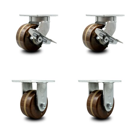 Service Caster 6 Inch Heavy Duty High Temp Phenolic Caster Swivel Lock and Brake 2 Rigid, 2PK SCC-KP92S630-PHRHT-SLB-BSL-2-R-2